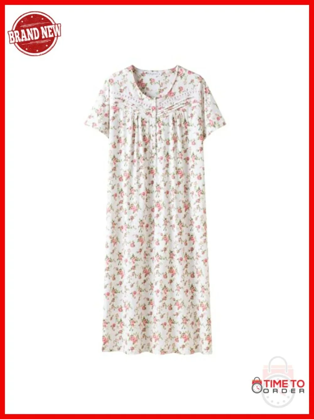 Women's 100% Cotton Short Sleeve Nightgown - Loose Fit Ladies Nightdress